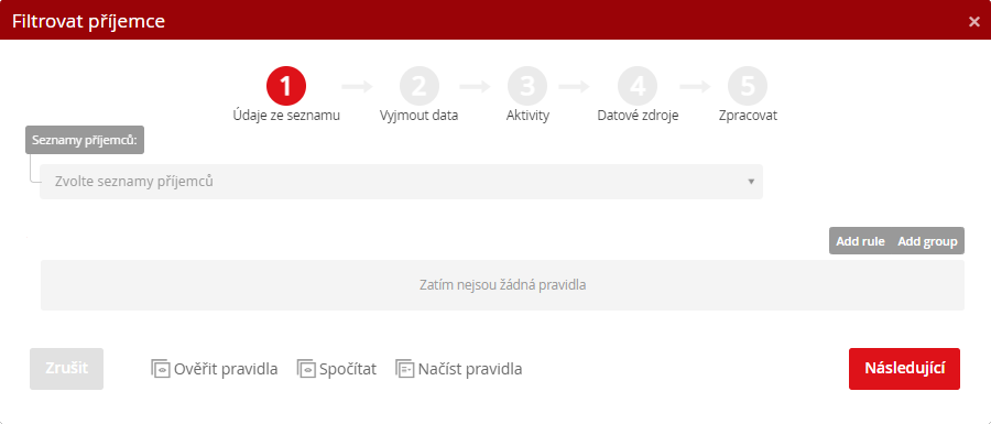 Filtrování příjemců – výběr seznamu příjemců Filtrování příjemců – výběr seznamu příjemců