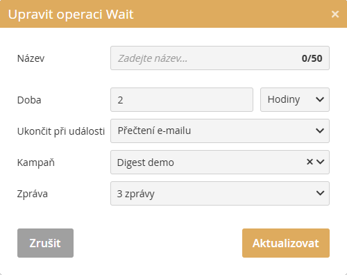 WAIT – nastavení