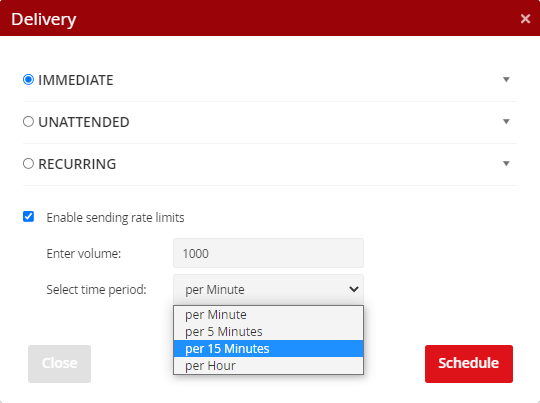 Sending rate limits settings