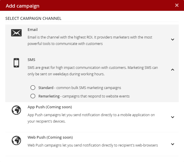 Add SMS campaign Add SMS campaign