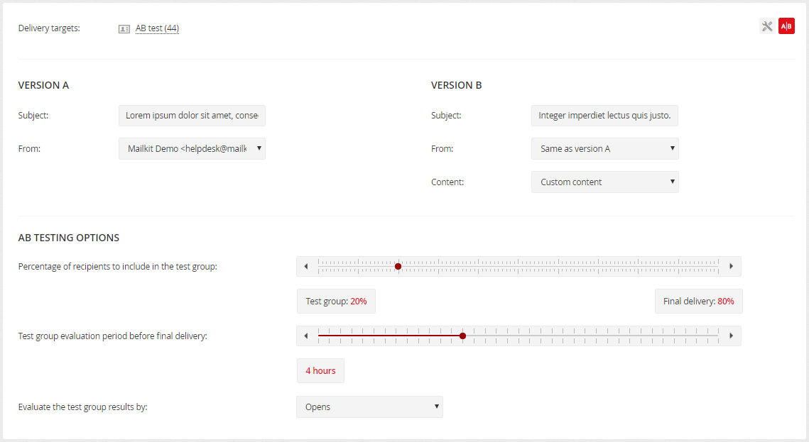 AB test settings