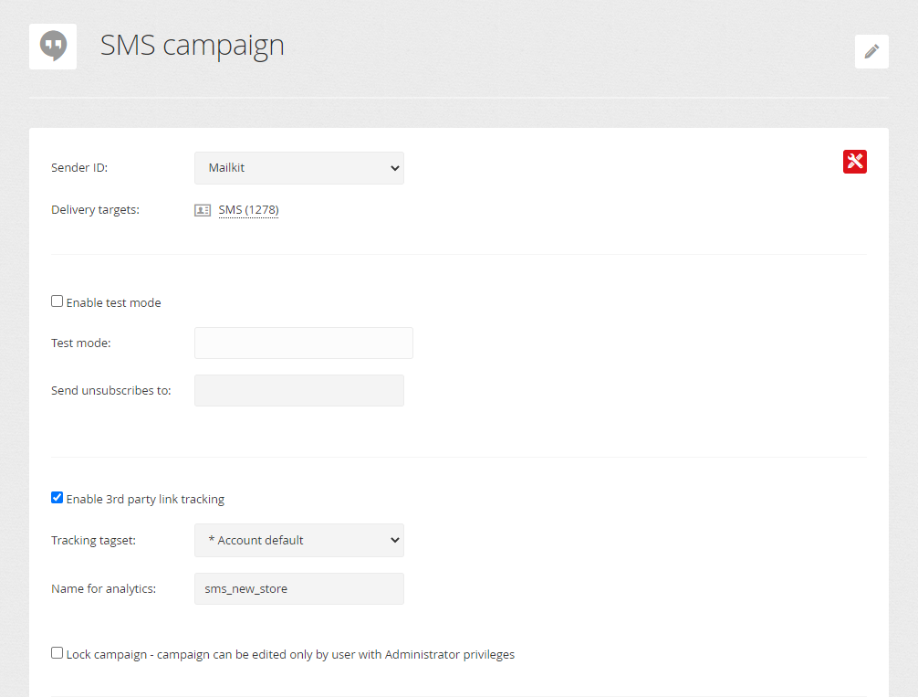SMS campaign settings