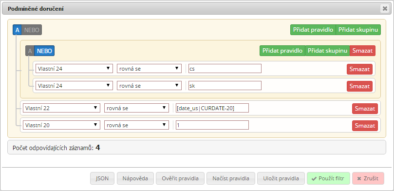 Nová podoba rozhraní pro zadávání pravidel filtrování