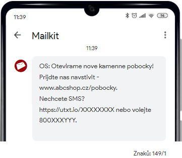 Náhled SMS zprávy