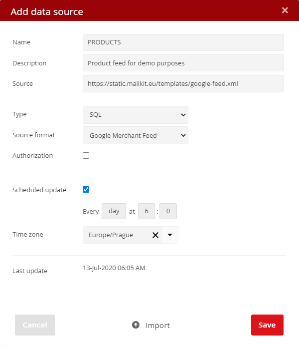 Add SQL data source