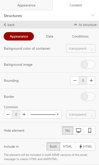 Container settings