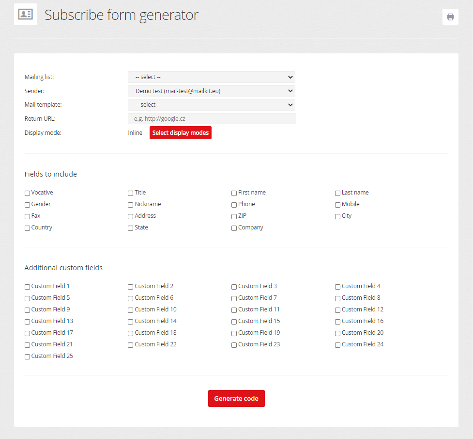 Subscribe form generator