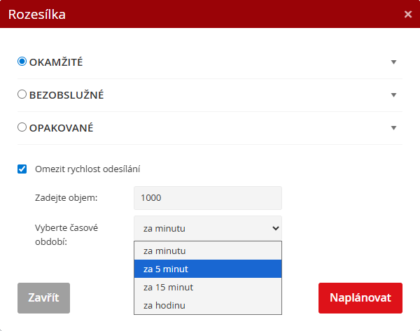 Nastavení rychlosti rozesílky Nastavení rychlosti rozesílky