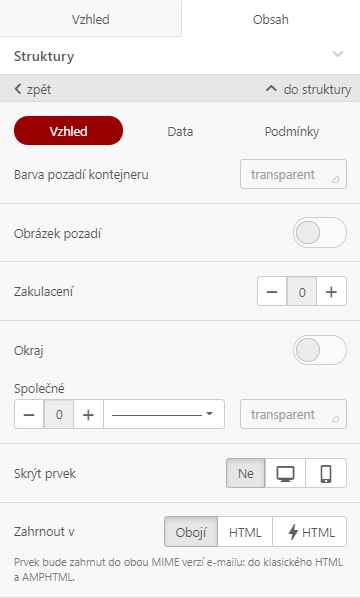 Nastavení kontejneru Nastavení kontejneru