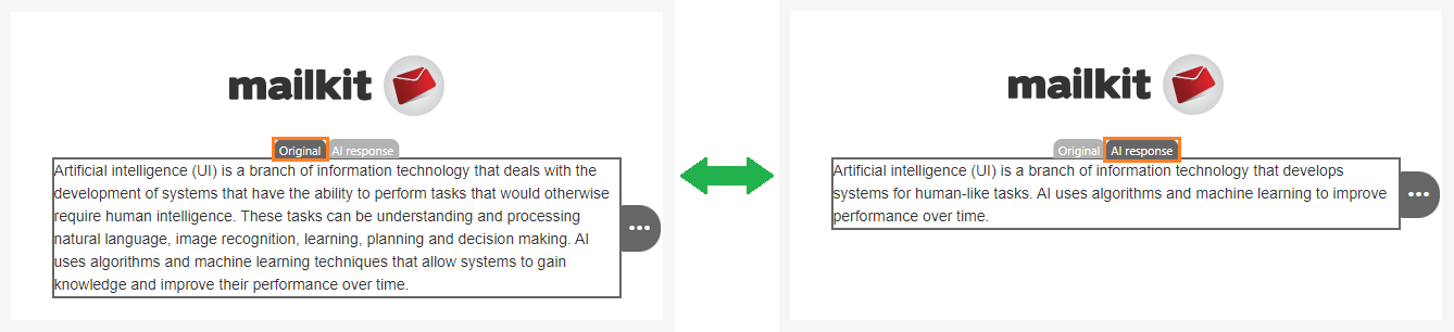 Original text vs AI response