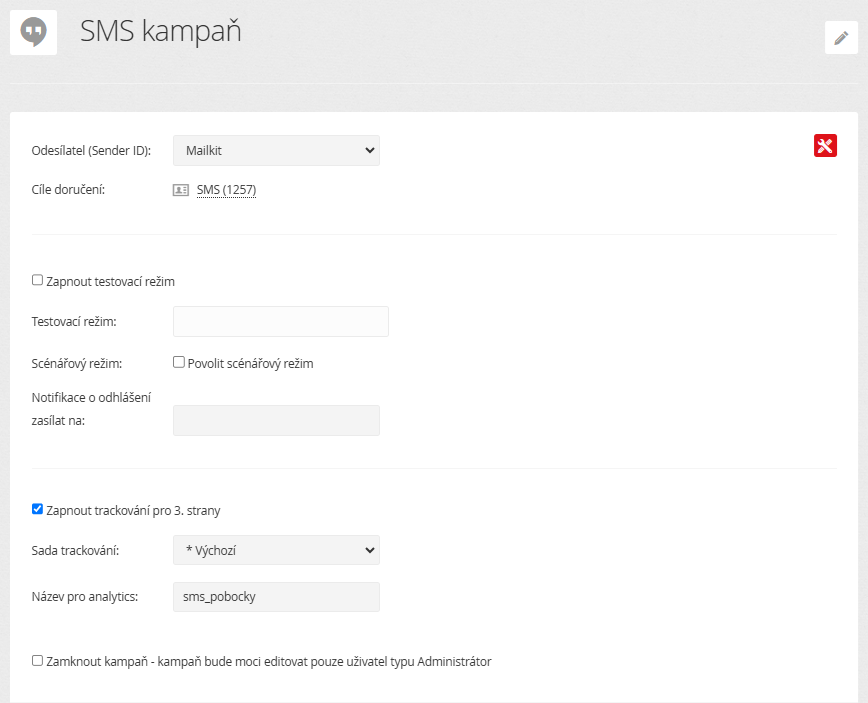 Nastavení SMS kampaně Nastavení SMS kampaně