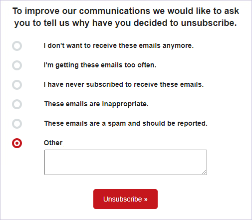 Unsubscribe page