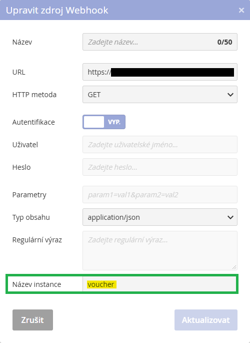WEBHOOK - příklad nastavení nodu WEBHOOK - příklad nastavení nodu