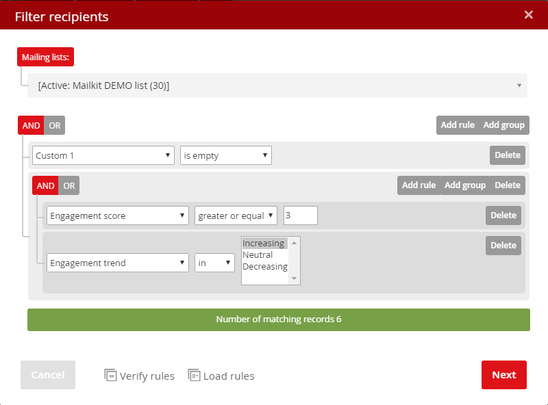 Mailkit Recipient filtering